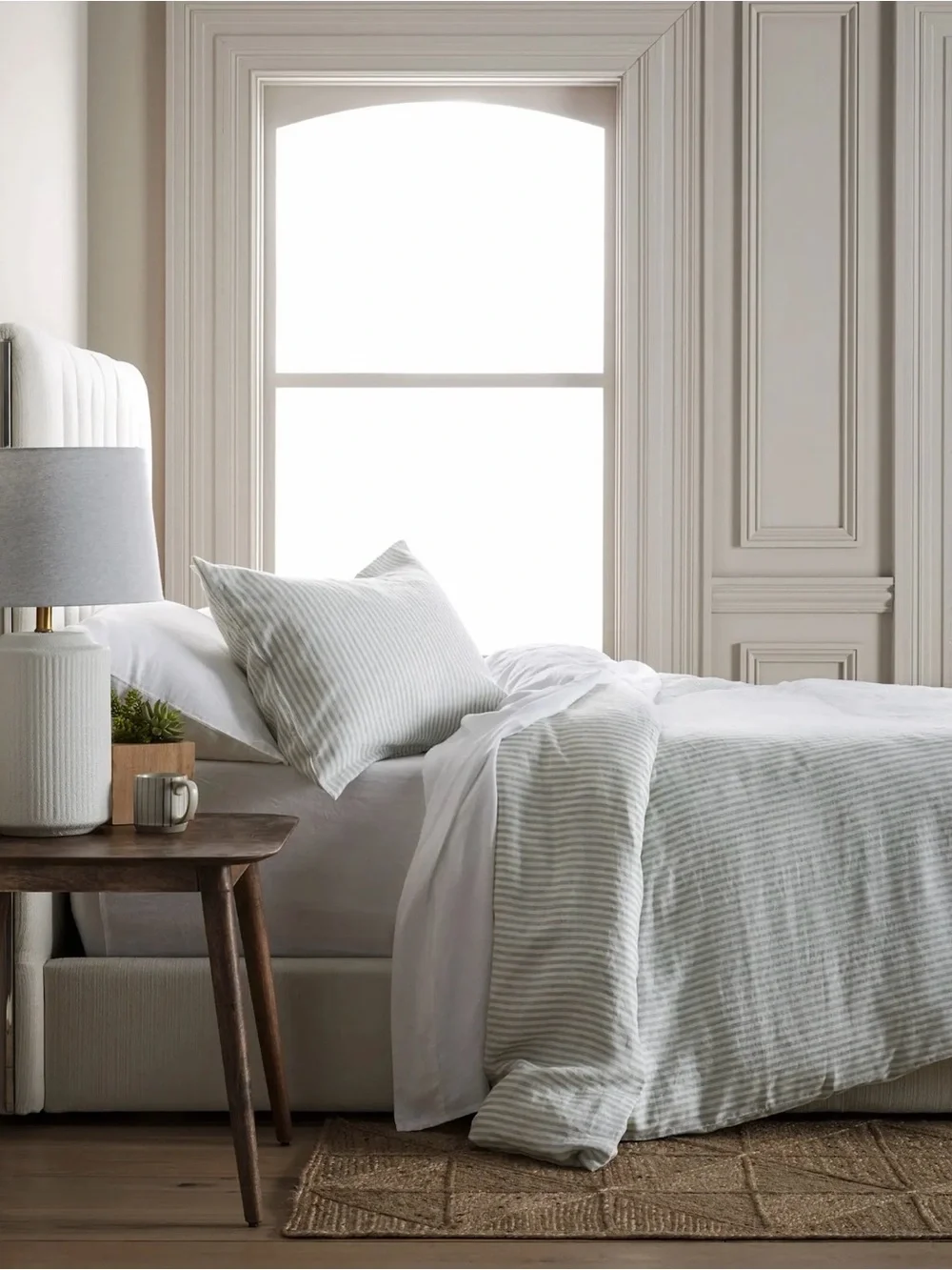 Quince European Linen Duvet Cover Set in Grey & White Stripe Queen 1217